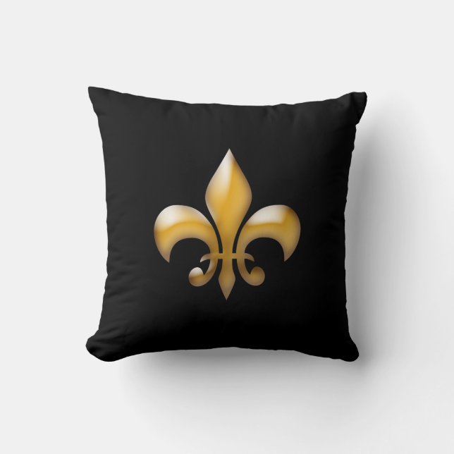 Moderna svart och Guld Fleur de Lis Kudde (Framsida)