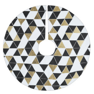 Moderna svart, vit och Fauxguldtrianglar Julgransmatta Borstad Polyester