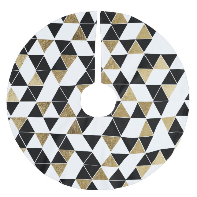 Moderna svart, vit och Fauxguldtrianglar Julgransmatta Borstad Polyester (Framsidan)