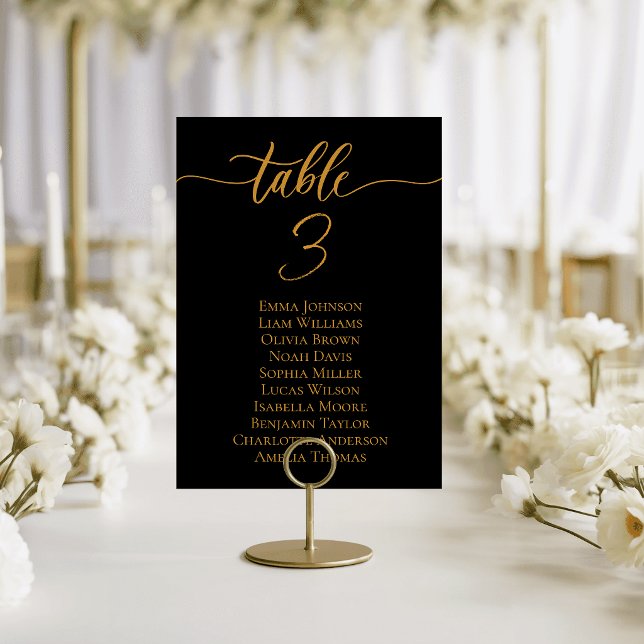 Moderna svarta guld bröllopsbord kort platsindelni (Modern Black Gold Wedding Table Cards Seating Plan)