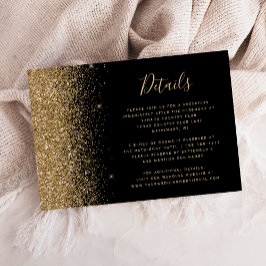 Moderna svarta guld glitter kant bröllopsdetaljer tilläggskort