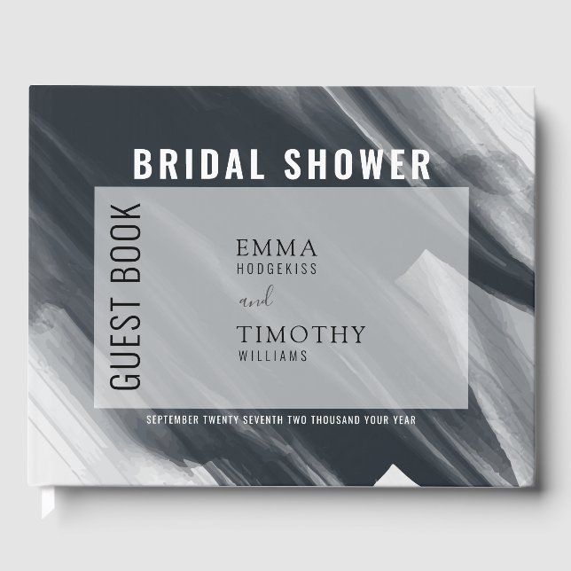 Moderna, svarta och grå penseldrag gästböcker (Framsida)