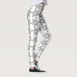 Moderna svarta och vita blommiga byxmönsterlegging leggings