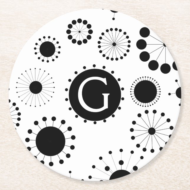 Moderna svarta och vita cirklar Mönster Underlägg Papper Rund (Framsidan)