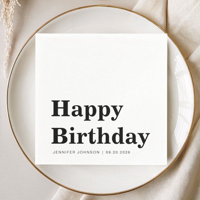 Moderna svarta och vita födelsedagsservetter pappersservett (Modern Black & White Birthday Napkins)