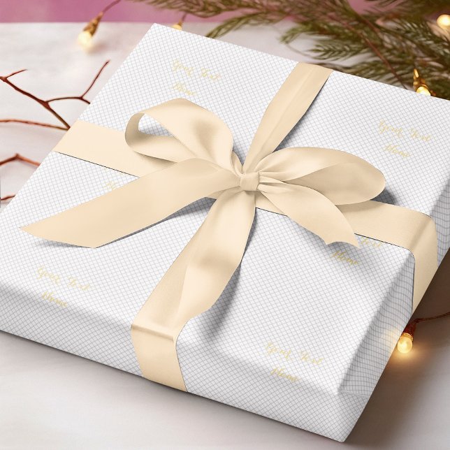 Moderna svarta och vita linjer anpassad falsk guld presentpapper (Modern Black and White Lines Custom Faux Gold Text Wrapping Paper)