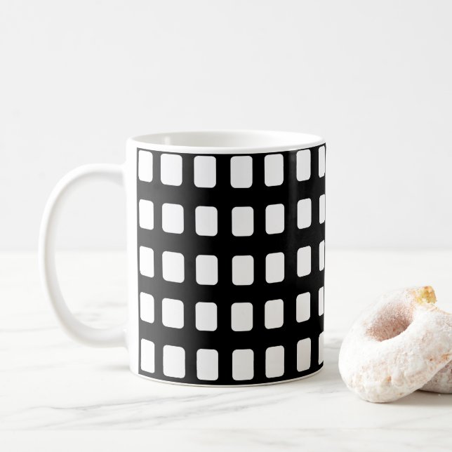 Moderna svarta och vita rutor kaffemugg (Med munk)