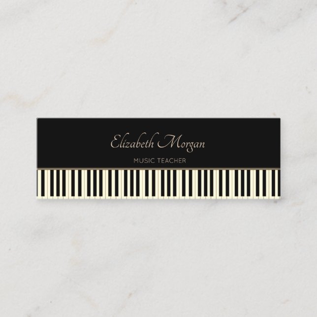 Moderna, Svarta, Pianotangenter, Musiklärare Mini Visitkort (Framsida)