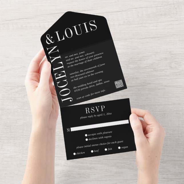Moderna Svarta QR-kod Bröllop (Avrivbar del)