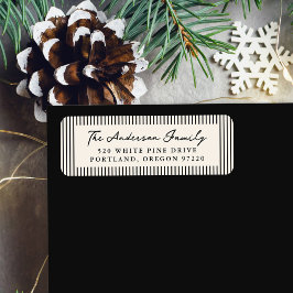 Moderna svarta randiga jul returadressetiketter returadress etikett