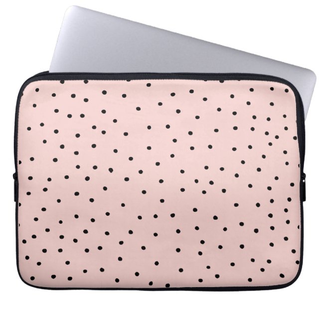 Moderna svarta rosa akvarell söta prickar laptop fodral (Framsidan)