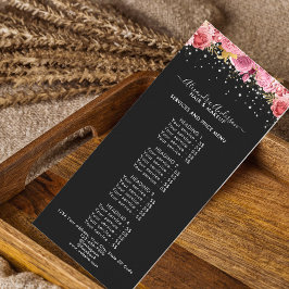 Moderna Svarta Rosa Blommiga Diamanter Glitter Pri Reklamkort