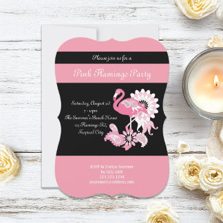 Moderna svarta rosa flamingo-festlig invit inbjudningar