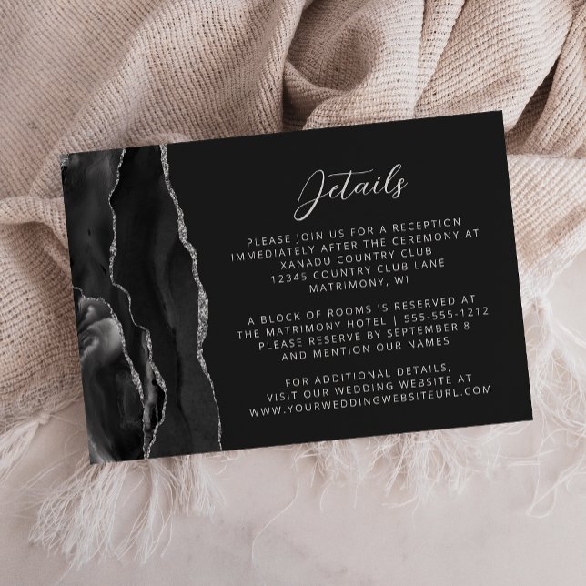 Moderna svarta silveragate-mörka bröllopsdetaljer tilläggskort (Skapare uppladdad)