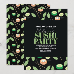 Moderna Svarta Sushi-festlurar Födelsedagsnamn Julkort