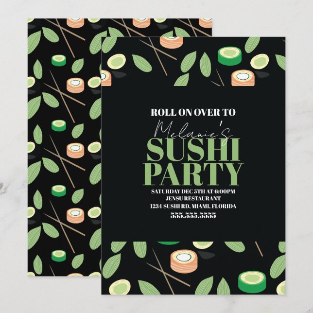 Moderna Svarta Sushi-festlurar Födelsedagsnamn Julkort (Fram/baksida)
