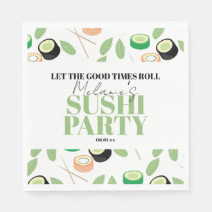 Moderna svarta sushi-partyrullar födelsedag röda pappersservett