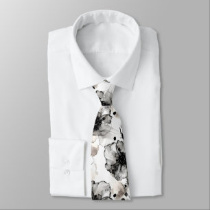Moderna svarta vita blommor alkoholbläck slips
