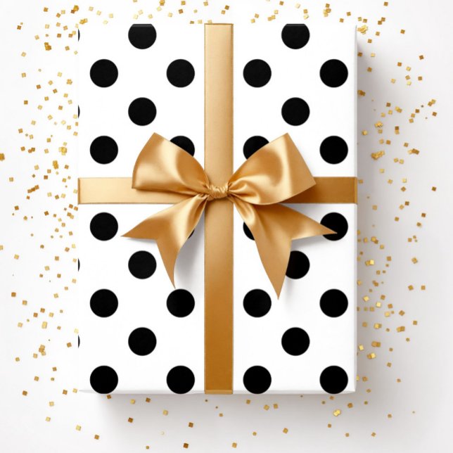 Moderna svarta vita prickar presentpapper (Modern Black White Polka Dots Wrapping Paper)