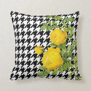 Moderna svartvita Houndstooth gul ros Kudde