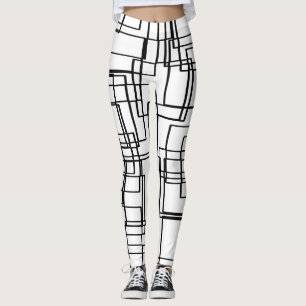 Moderna svartvita kvarter, kvadrerar mönster leggings