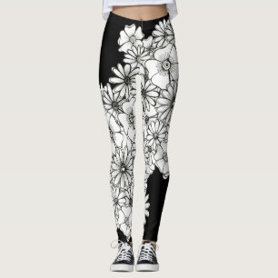 Moderna svartvita moderna blommor leggings