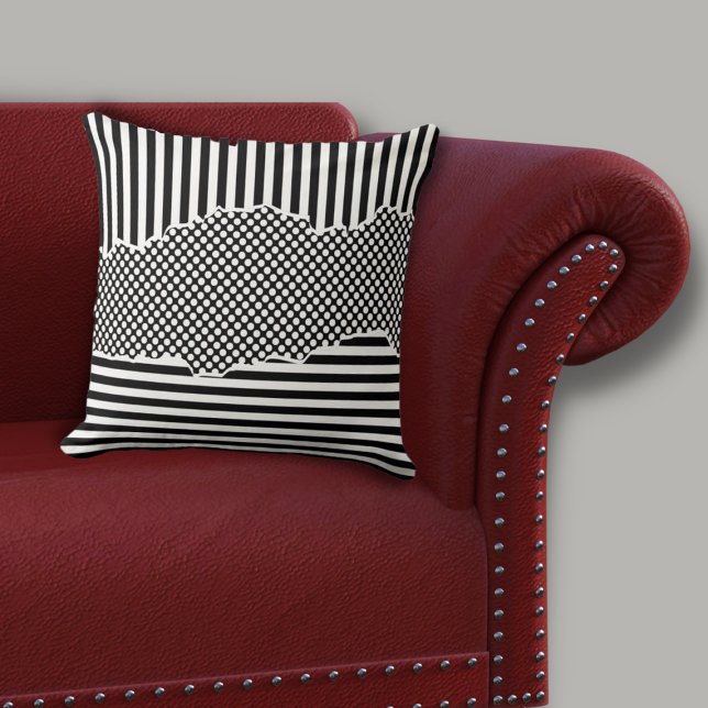 Moderna svartvita Randar i lager Kudde (Modern Black & White Layered Stripes Dots Throw Pillow)
