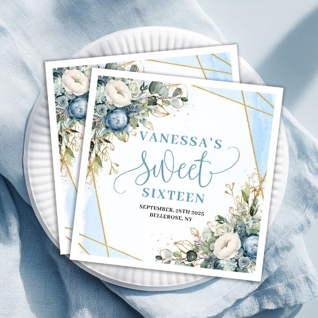 Moderna Sweet 16 Eucalyptus Guld Ram Servetter (Modern Sweet 16th Eucalyptus Gold Frame Paper Napkins)
