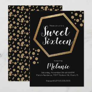 Moderna Sweet 16 Glitter Falskt Guld Geometriska S Inbjudningar