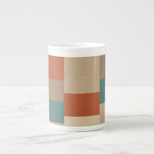 Moderna Teal & Beige Geometriska Block Benporslin Mugg