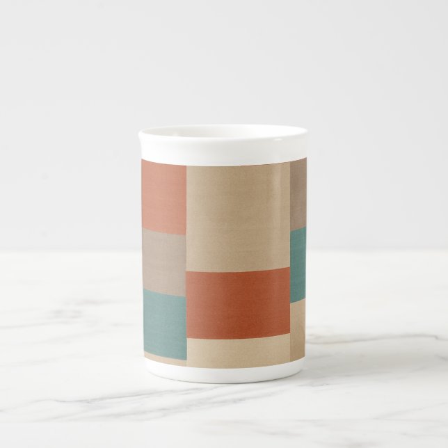 Moderna Teal & Beige Geometriska Block Benporslin Mugg (Framsidan)