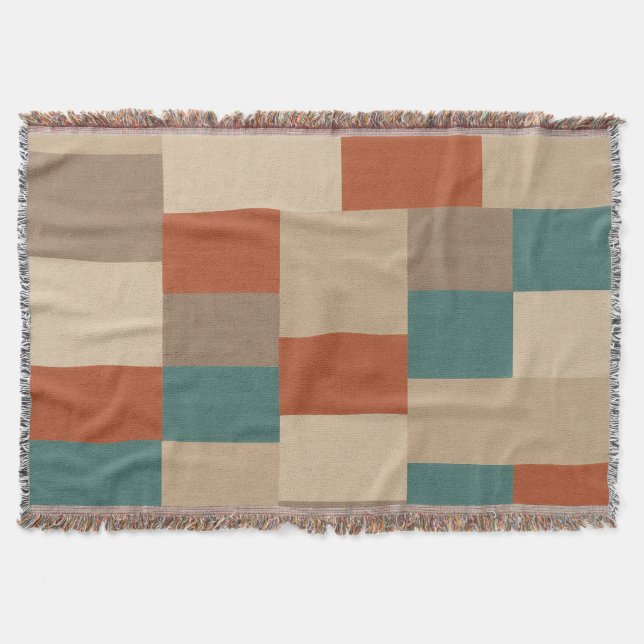 Moderna Teal & Beige Geometriska Block Filt (Framsidan)