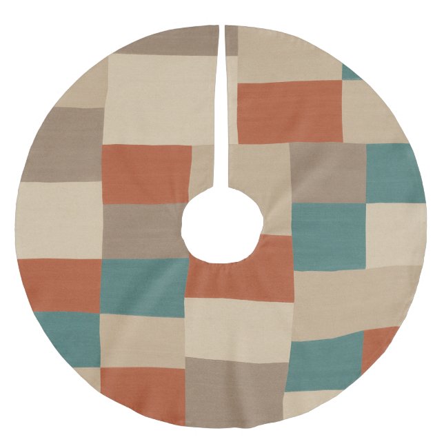 Moderna Teal & Beige Geometriska Block Julgransmatta Borstad Polyester (Framsidan)