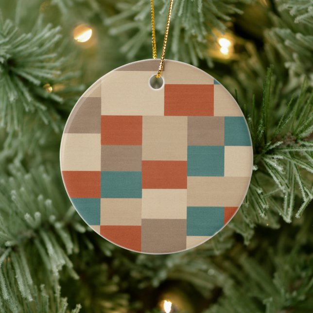 Moderna Teal & Beige Geometriska Block Julgransprydnad Keramik (Träd)
