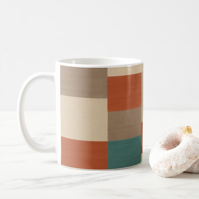Moderna Teal & Beige Geometriska Block Kaffemugg (Med munk)
