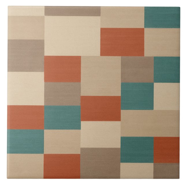 Moderna Teal & Beige Geometriska Block Kakelplatta (Framsidan)