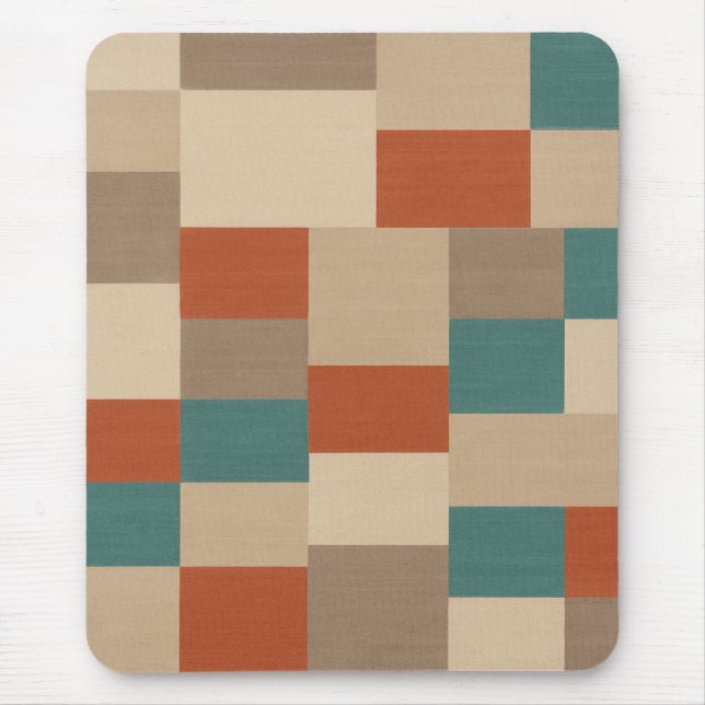 Moderna Teal & Beige Geometriska Block Musmatta (Framsidan)