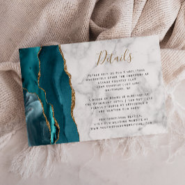Moderna Teal Guld Agate Grå Marmor Bröllopsdetalje Tilläggskort