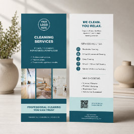 Moderna Teal Rengöringstjänster med QR Reklamkort