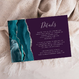 Moderna Teal Silver Agate Lila Bröllopsdetaljer Tilläggskort