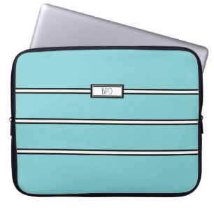 Moderna Teal Svarta Vita Monogram Initialer Laptop Fodral