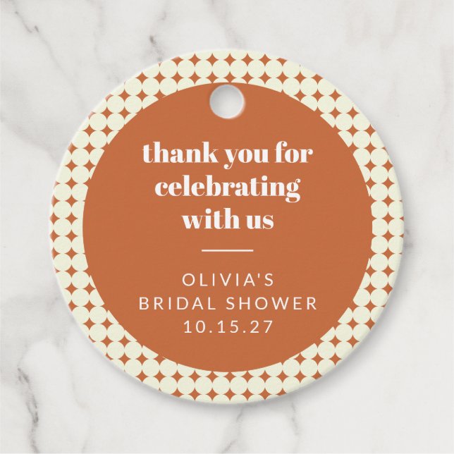 Moderna terracotta prickar bröllopsfest Anpassade  Gåvor Etiketter (Framsida)