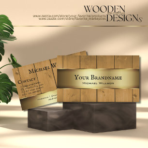 Moderna träskivor Brown Wood Grain Guld Gräns Visitkort