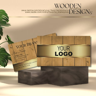 Moderna träskivor Brown Wood Grain Logotyp Guld Visitkort