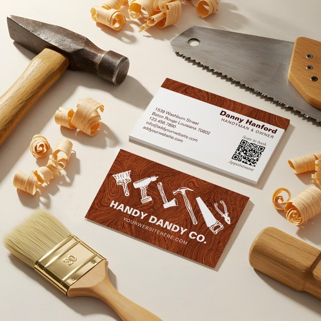 Moderna Trästrukturer Handyman Verktyg Entreprenör Visitkort (Modern Woodgrain Handyman Tools Contractor Business Card)