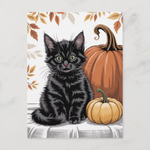 Moderna trendiga halloweenpumpor och svart katt vykort