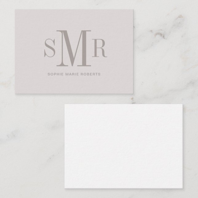 Moderna tresiffriga monogram initialer namn anteckningskort (Fram/baksida)