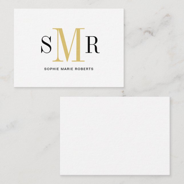 Moderna tresiffriga monogram initialer namn anteckningskort (Fram/baksida)