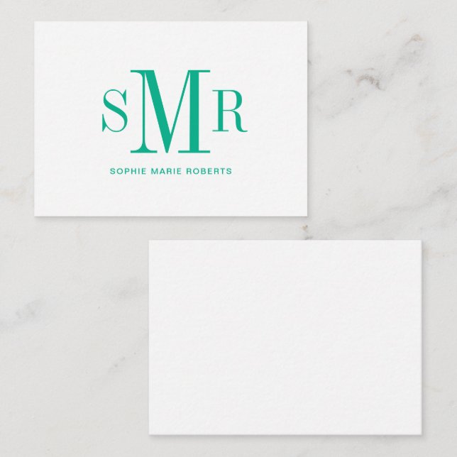 Moderna tresiffriga monogram initialer namn anteckningskort (Fram/baksida)