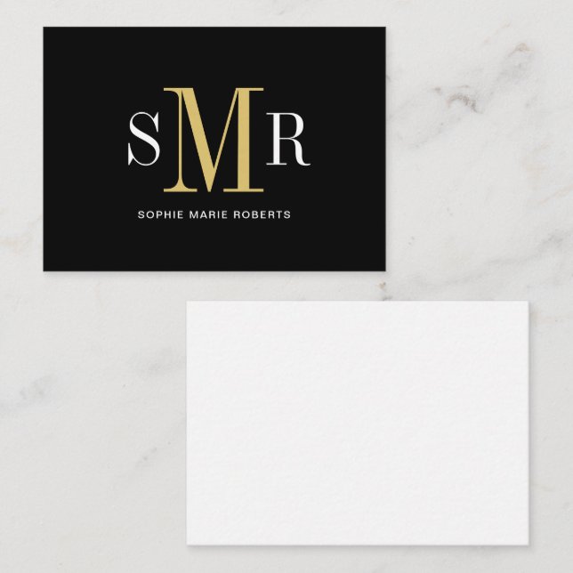 Moderna tresiffriga monogram initialer namn anteckningskort (Fram/baksida)